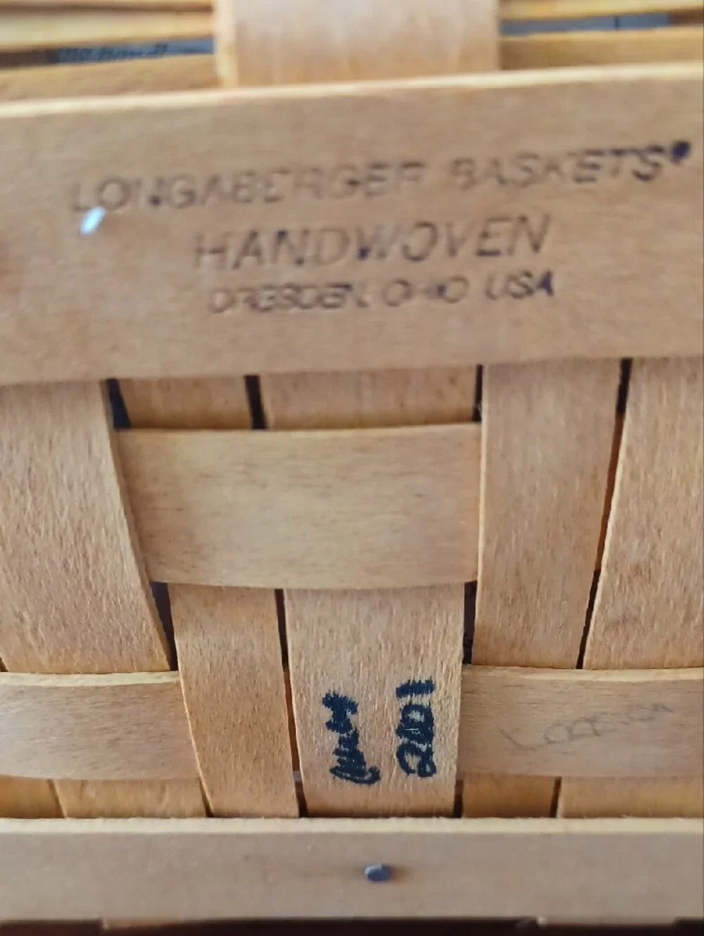 Longaberger Wooden Basket Lid with Floral Knob - Natural Wood and Pink & Basket